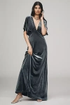 Bhldn Amelia Deep-v Stretch Velvet Maxi Dress In Blue