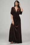 Bhldn Amelia Deep-v Stretch Velvet Maxi Dress In Brown