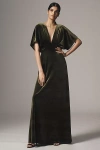 Bhldn Amelia Deep-v Stretch Velvet Maxi Dress In Green