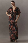 BHLDN AMELIA DEEP-V STRETCH VELVET MAXI DRESS