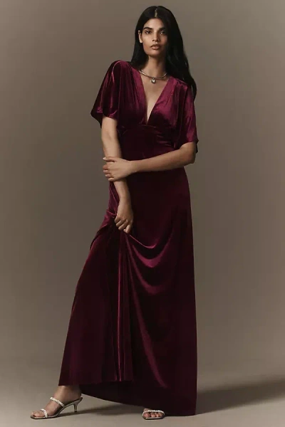 Bhldn Amelia Deep-v Stretch Velvet Maxi Dress In Red