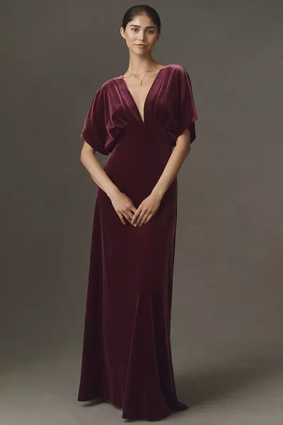 Bhldn Amelia Deep-v Stretch Velvet Maxi Dress In Burgundy