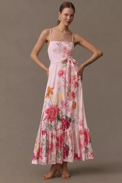 Bhldn Aubree Sleeveless Linen Floral Fit & Flare Maxi Dress In Pink