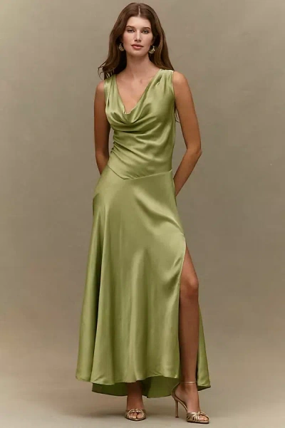 Bhldn Aurora Cowl-neck Maxi Slip Dress In Green