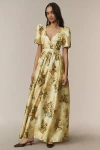BHLDN AURORA PUFF-SLEEVE TAFFETA MAXI DRESS