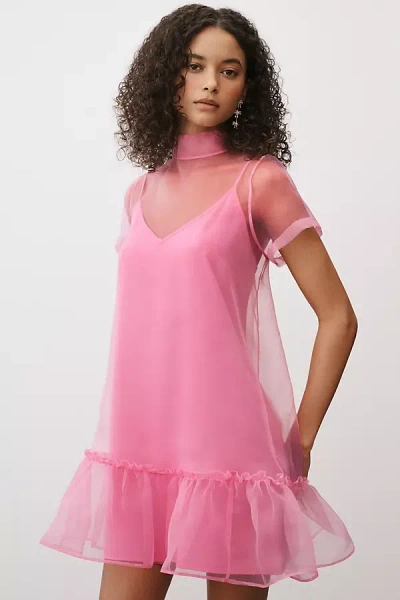 Bhldn Ava Short-sleeve Organza Mini Dress In Pink