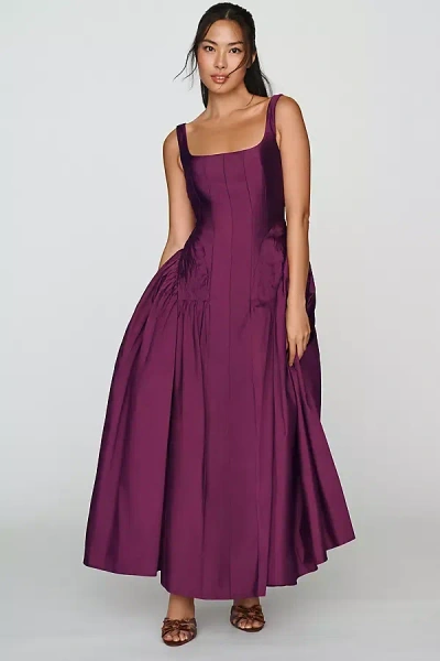 Bhldn Basque Waist Square-neck Maxi Dress In Purple