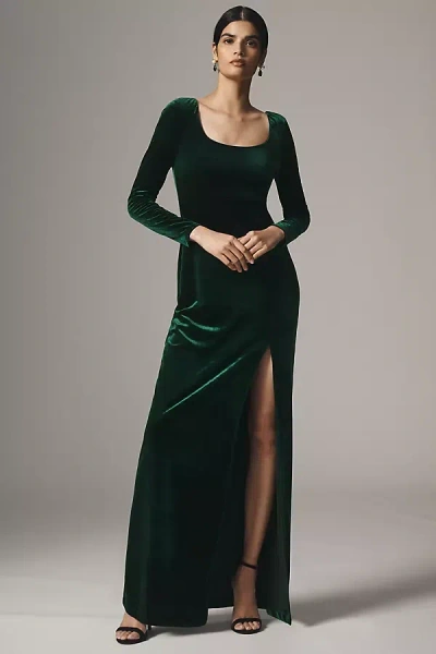 Bhldn Bella Long-sleeve Scoop-neck Side-slit Stretch Velvet Maxi Dress In Multicolor