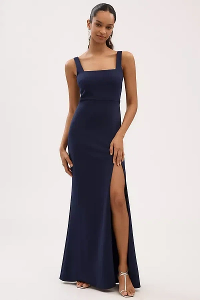 Bhldn Blake Square-neck Stretch Crepe Maxi Dress In Blue