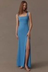 Bhldn Blake Square-neck Stretch Crepe Maxi Dress In Blue