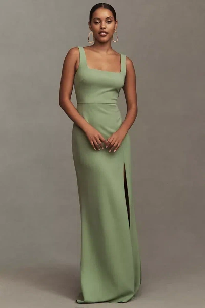 Bhldn Blake Square-neck Stretch Crepe Maxi Dress In Green