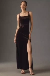 Bhldn Blake Square-neck Stretch Velvet Maxi Dress In Gold