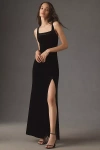 Bhldn Blake Square-neck Stretch Velvet Maxi Dress In Gold