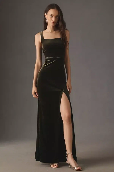 Bhldn Blake Square-neck Stretch Velvet Maxi Dress In Gold