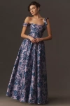 Bhldn Bow-detailed Square-neck A-line Maxi Dress In Blue