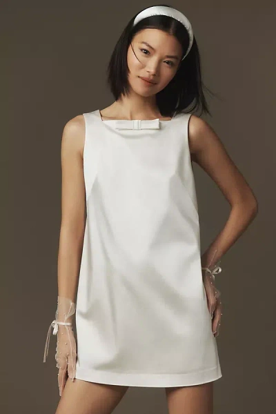 Bhldn Bow Square-neck Mini Shift Dress In White
