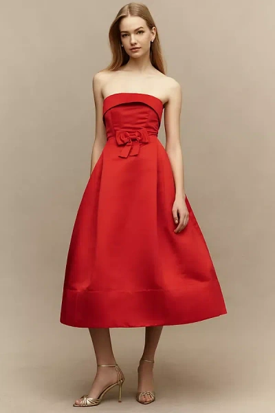 Bhldn Bow Strapless Midi Dress In Red