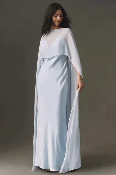 Bhldn Brigid Chiffon Cape Maxi Dress In Blue