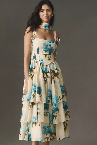 Bhldn Bustier Tiered Maxi Dress In Blue