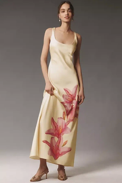Bhldn Camille Scoop-neck High-shine Satin Maxi Dress In Yellow