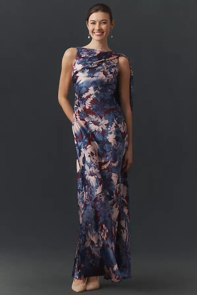 Bhldn Caped Open-back Maxi Dress In Blue