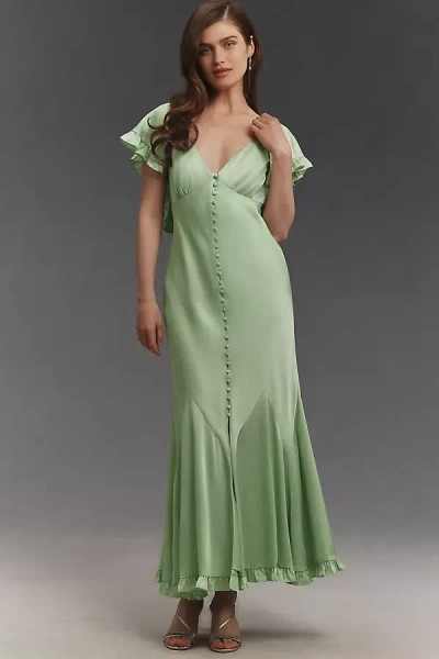 Bhldn Caped Satin Midi Dress In Green