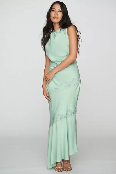 Bhldn Cap-sleeve Satin Maxi Dress In Green