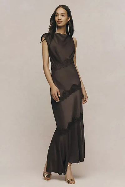 Bhldn Cap-sleeve Satin Maxi Dress In Brown
