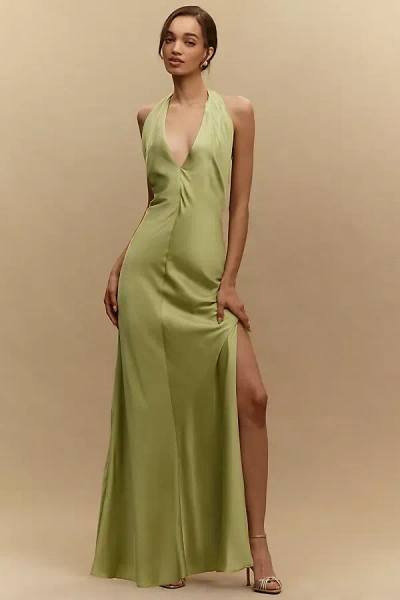 Bhldn Celeste Plunge Satin Maxi Dress In Green