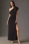 Bhldn Charlie Asymmetric One-shoulder Sleeveless Jersey Maxi Dress In Black