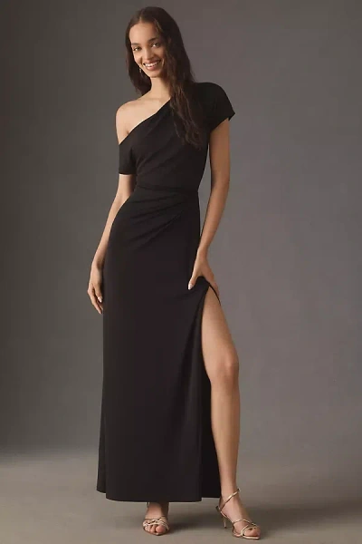 Bhldn Charlie Asymmetric One-shoulder Sleeveless Jersey Maxi Dress In Black