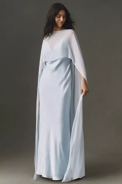Bhldn Chiffon Cape Maxi Dress In Blue