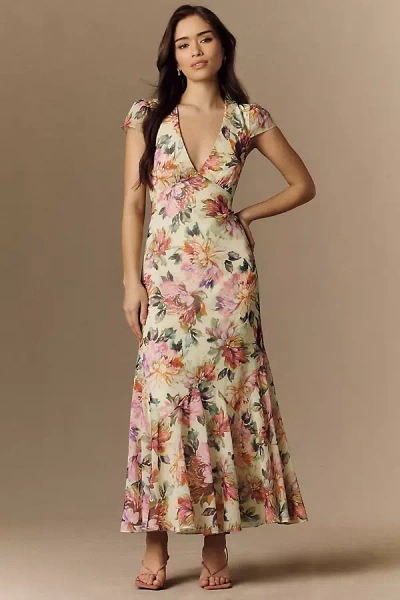 Bhldn Chiffon Cap-sleeve Midi Dress In Multi