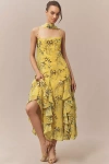 Bhldn Chiffon Cowl-neck Cross-back Ruffle Midi Dress In Yellow