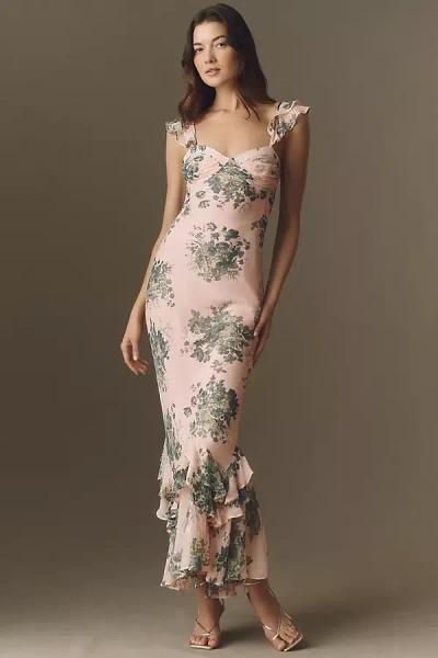 Bhldn Chiffon Ruffle Maxi Dress In Pink