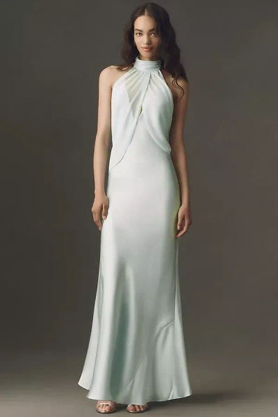 Bhldn Chiffon Satin Halter-neck Gown In Blue