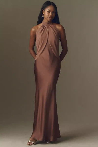 Bhldn Chiffon Satin Halter-neck Gown In Brown