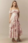 Bhldn Chiffon Scoop-neck Ruffle Maxi Dress In Pink