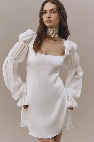 Bhldn Chiffon-sleeve Satin Mini Dress In White
