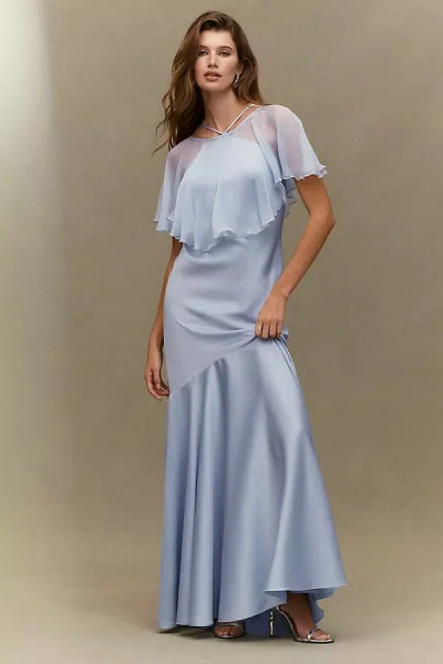 Bhldn Clara Satin Gown With Cape In Blue
