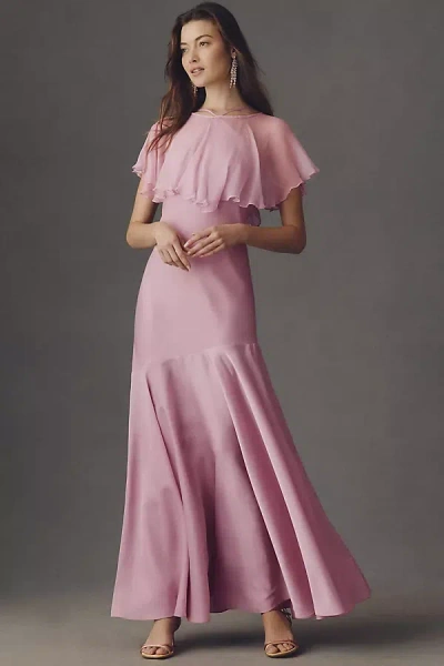 Bhldn Clara Satin Gown With Cape In Pink