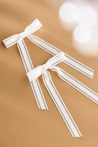 Bhldn Classic Satin Trim Hair Bows, Set Of 2 In White