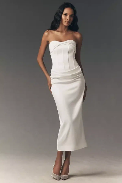 Bhldn Corseted Strapless Satin Maxi Dress In White