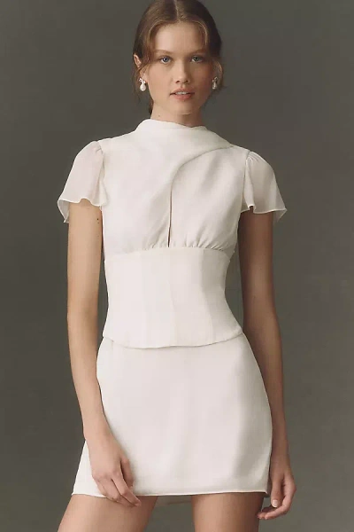 Bhldn Corset-waist Tie-neck Mini Dress In White
