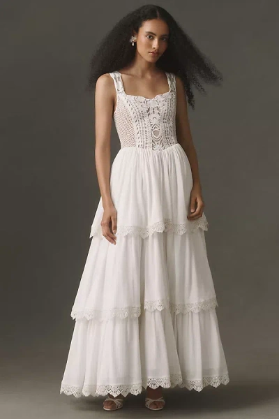 Bhldn Cotton Crochet Tiered Maxi Dress In White