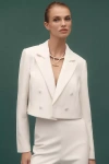 Bhldn Crepe Crop Double-breasted Blazer Jacket In White