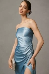Bhldn Danielle Strapless Side-slit Stretch Satin Maxi Dress