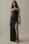 Bhldn Danielle Strapless Side-slit Stretch Satin Maxi Dress In Black