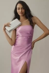 Bhldn Danielle Strapless Side-slit Stretch Satin Maxi Dress In Pink