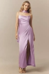 Bhldn Delaney Scoop-neck Scarf High-shine Satin Maxi Dress In Purple